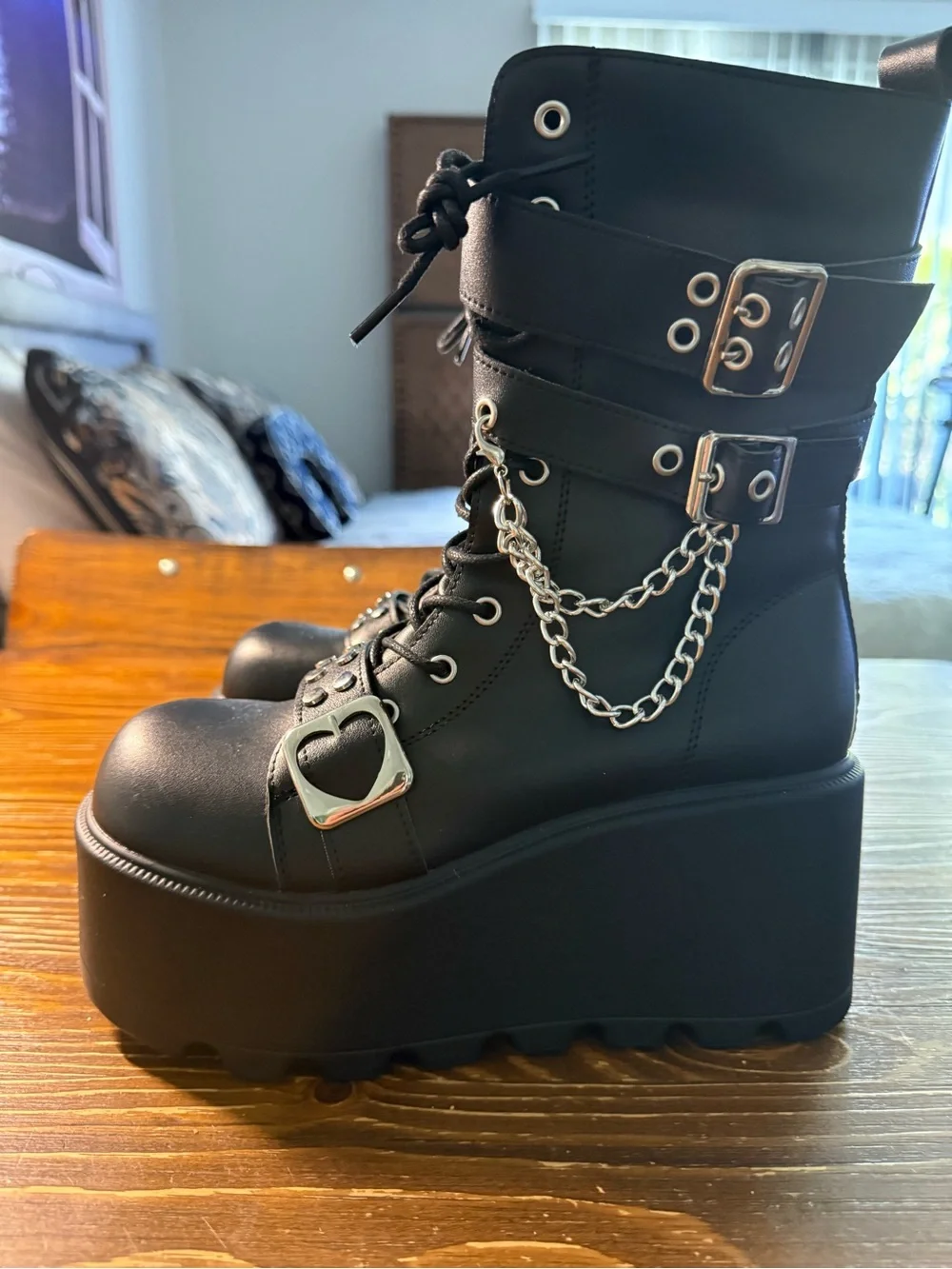 Goth platform buckle boots with chains